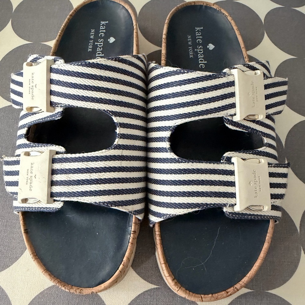 Kate Spade Becca Navy and White Striped Sandals